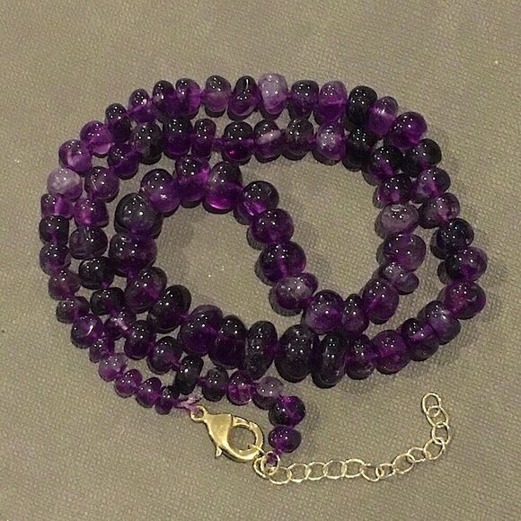 Vintage Hand Knotted Amethyst and Sterling Silver Necklace 21 inches long - Picture 1 of 10